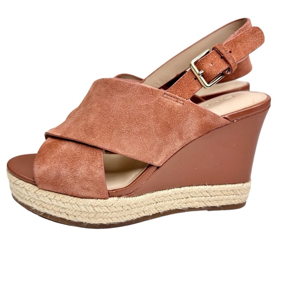 Halston NEW Stella Wedge Sandals Leather Suede Espadrille SZ 6.5 Wide - Picture 4 of 12